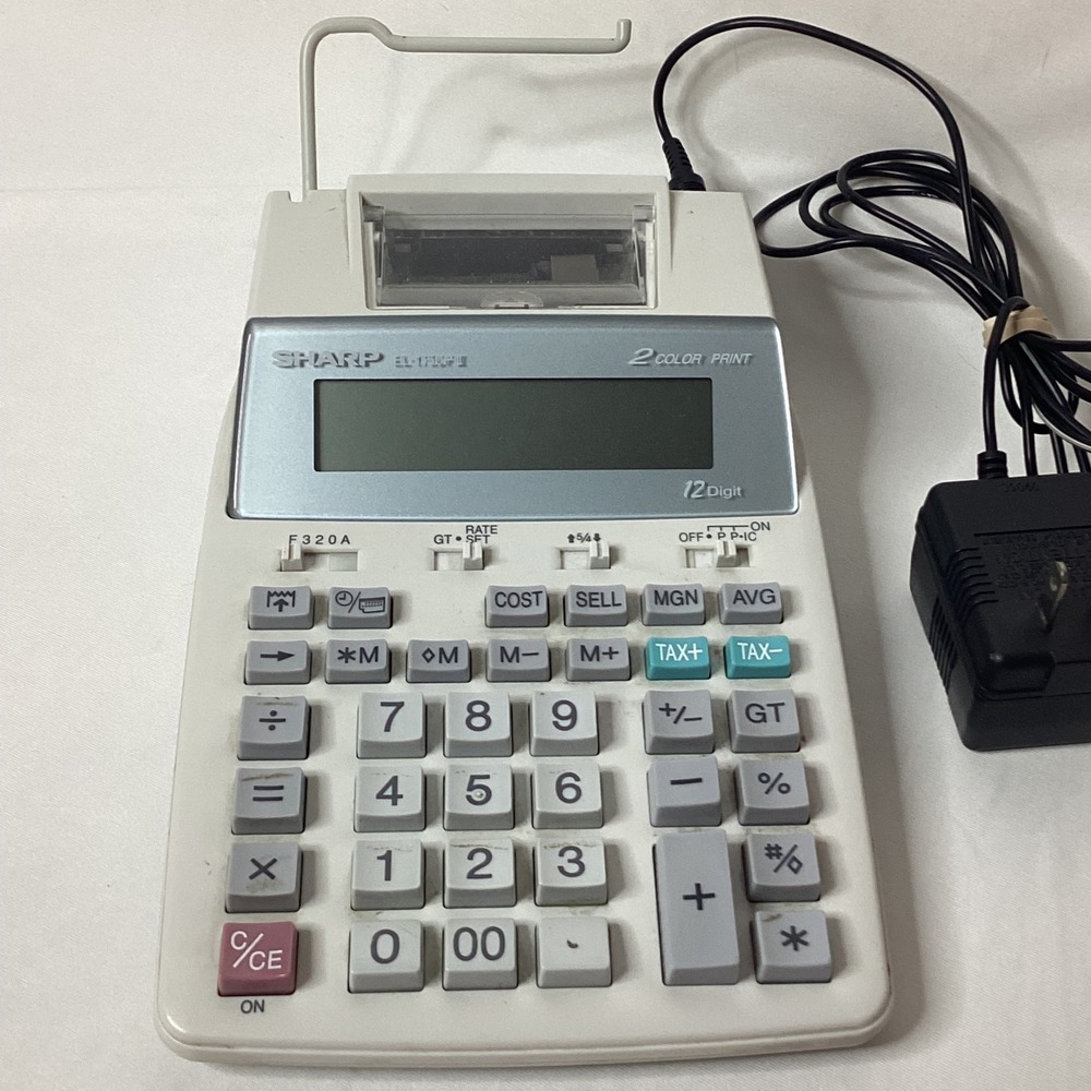 Sharp EL 1750PII 12 Digit 2 Color Print Calculator With AC‎ Adapter